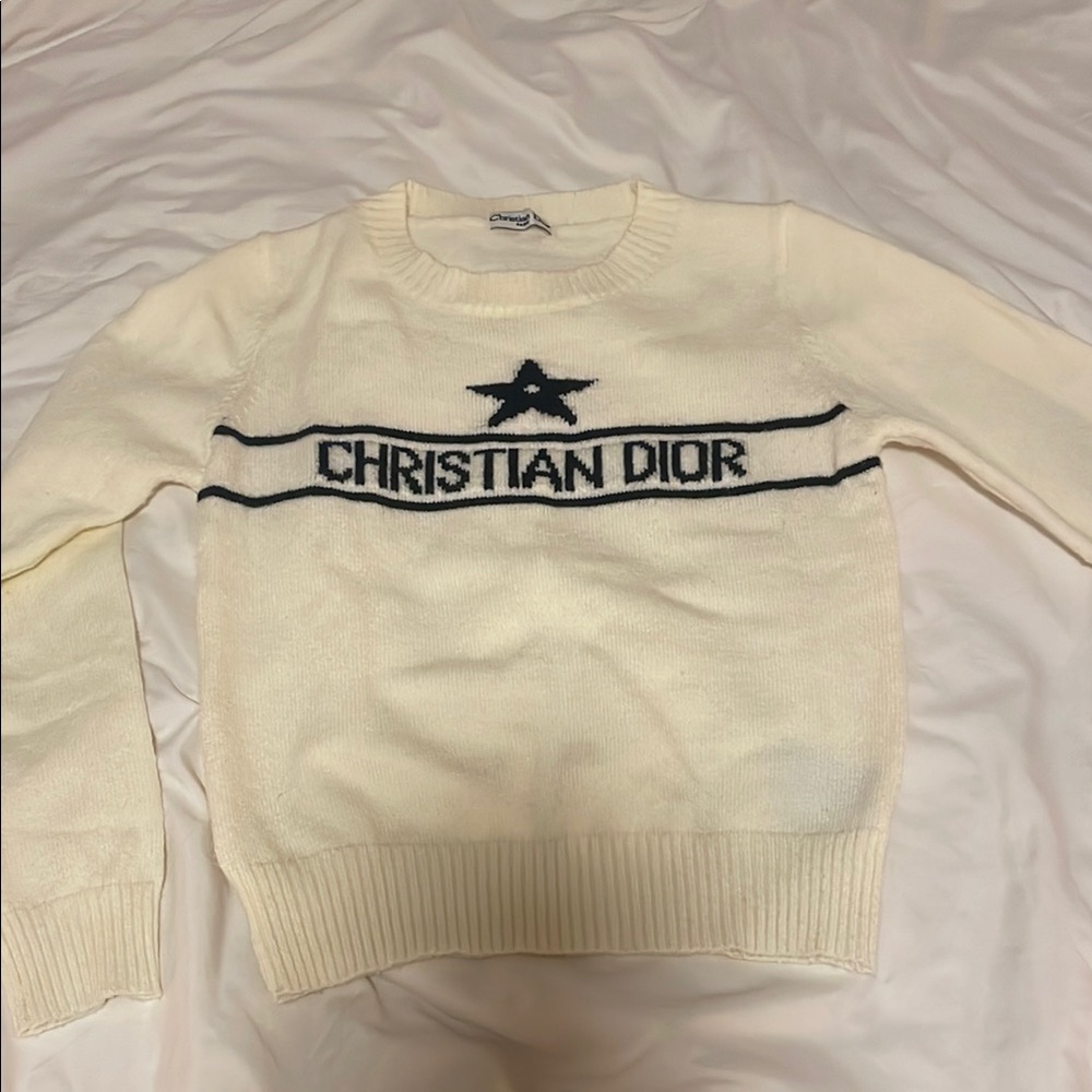 Dior Cream Crewneck Sweater with Black Logo